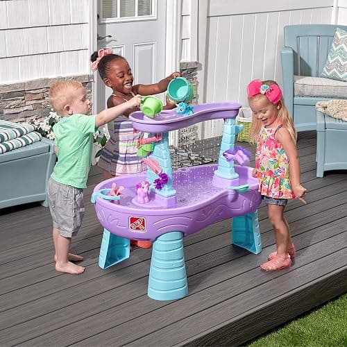 Step2 Rain Showers and Unicorns Water Table, Kids Water and Sand Activity Sensory Playset, Summer Outdoor Toys, 13 Piece Water Toy Accessories, for Toddlers 1.5+ Years Old, Blue & Purple - Rain Showers & Unicorns thumbnail 2
