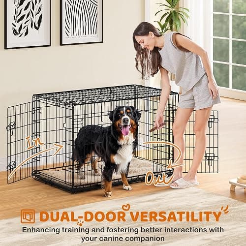 Yaheetech Dog Crate 48'' Double Door Dog Crate with Divider, Removable Tray | Metal Dog Crate with Removable Tray Wire Dog Kennel Crate for Medium to Large Dogs Travel Cage, Black thumbnail 2