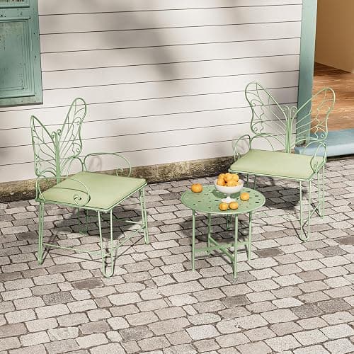 Boweniog 3 Pieces Patio Bistro Butterfly Chair Outdoor Patio Outdoor Furniture Conversation Sets with Coffee Table and Padded Cushion for Porch Backyard Lawn Poolside Deck (Sage Green, 21.25'') thumbnail 2