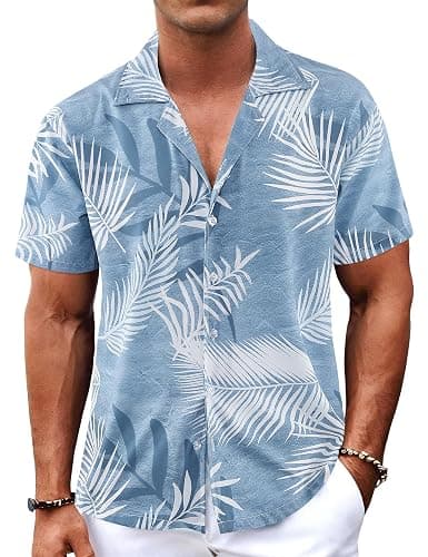 BOJIN Men's Hawaiian Shirts Short Sleeve Button Down Casual Shirts Summer Printed Tropical Floral Aloha Beach Shirts - Image 1