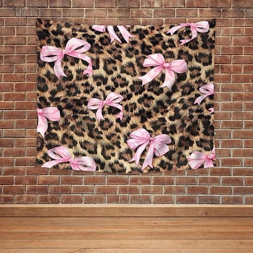 Imirell Pink Bow Leopard Print Tapestry 59Wx51H Inches Girly Modern Panthera Cat Pretty Bownot Sweet Retro Fashion for Lady Woman Art Hanging Bedroom Living Room Dorm Wall Blankets Home Decor Fabric thumbnail 3