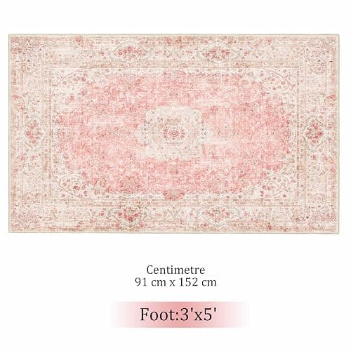 Castage Pink Rug 3x5,Washable Area Rugs for Bedroom Living Room Kitchen Entryway,Small Boho Vintage Bohemian Distressed Non Slip Carpet,Blush thumbnail 7