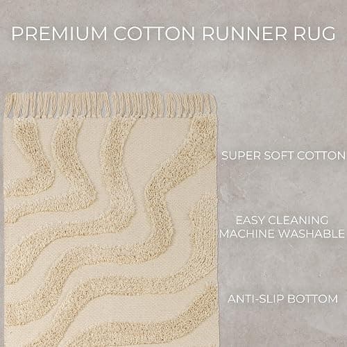 Beautiful Boho Rug with Tassels for Your Bathroom - Soft 2 x 3 ft. Cotton Rug Fits Perfectly Into Your Bath - Washable, Cream Colored Non-Slip Mat Ideal to Enhance Any Modern Home Decor, 24 x 36 inch thumbnail 8