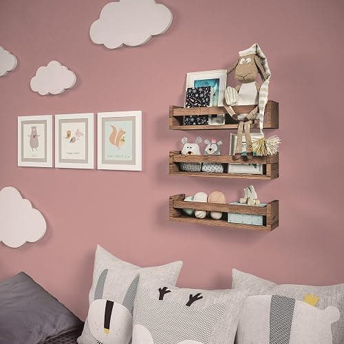 NATURE SUPPLIES Set of 3, 16.4". Nursery Book Shelves, Solid Wood for Books, Toys, Decor, Wall Bookshelf for Kids Bedroom, Floating Shelf, Stylish and Functional Storage Solution, Brown thumbnail 3