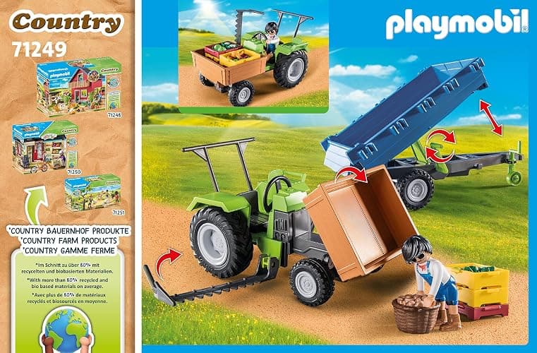 PLAYMOBIL Country 71249 Traktor mit Hänger inkl. Transportboxen, Grüner Trecker für den Bio-Bauernhof, Nachhaltiges Spielzeug für Kinder ab 4 Jahren thumbnail 3