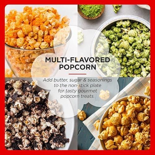 Elite Gourmet EPM330R Automatic Stirring 12-cup Popcorn Maker Popper, Hot Oil Popcorn Machine w/Measuring Cap & Built-in Reversible Serving Bowl, Great for Home Party Kids, Safety ETL Approved, Red thumbnail 8