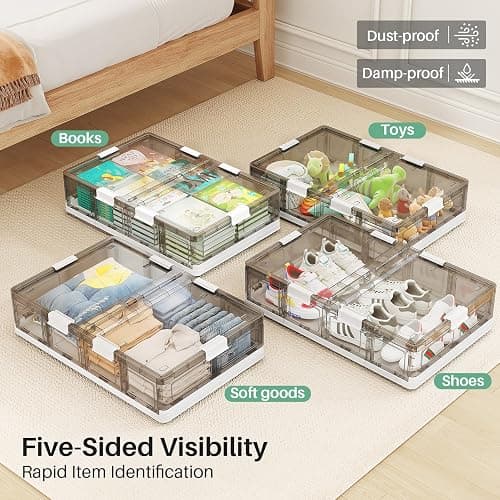 Kitstorack Clear Plastic Under Bed Storage Containers Bins with Lids and 8 Pre-installed Wheels,37.8 Qt, Rolling Foldable Flat Under Bed Organizer Boxes for Clothes Shoes Clothing Bedroom thumbnail 8