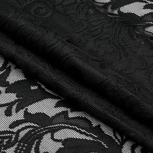 Bujasso Black Sheer Lace Curtains 54 inch Elegant Vintage Floral Short Curtain Panels for Kitchen Living Room Bedroom Light Filtering Black Drapes Window Treatment Sets Rod Pocket 2 Panels 54" Wx54 L thumbnail 9