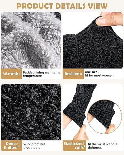 UCQKLI Winter Gloves for Women Chenille, Womens Gloves Cold Weather Fleece Lined, Stocking Stuffers for Women Christmas Gifts thumbnail 5