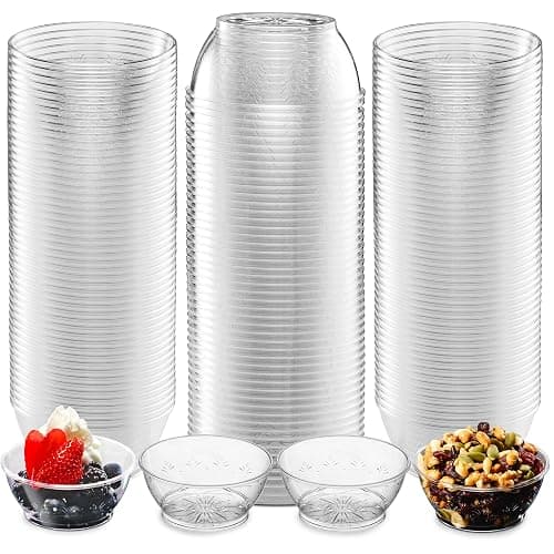 JoyServe Clear Mini Plastic Bowls - (Bulk 100 Pack) 6 Oz Disposable Premium Hard Plastic Dessert Bowls for Serving, Weddings, Catering, Parties, Salsa, Home or Event Party Supplies - Image 1