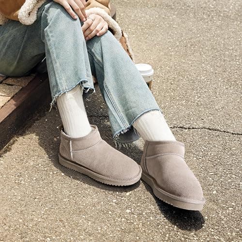 DREAM PAIRS Ankle Winter Mini Boots for Women Genuine Suede Faux Fur Lining Water Resistant Warm Snow Boots Slip On Memory Foam Comfort Booties FuzzyClassic thumbnail 2