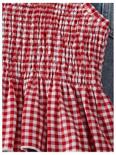 RoseSeek Girl's Y2K Gingham Peplum Cami Tops Ruffle Hem Spaghetti Strap Babydoll Plaid Summer Crop Top thumbnail 4
