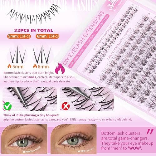 Natural Lash Clusters Kit Wispy Eyelash Clusters Kit with Bottom Eyelashes C Curly Lash Extension Kit with Invisible Band DIY Individual Lashes Kit with Lash Bond and Seal 132Pcs thumbnail 4