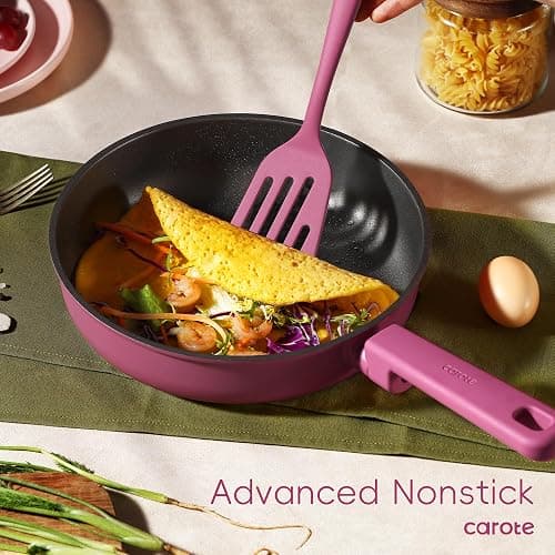 CAROTE Non Stick Pots and Pans Set, Cookware Sets Nonstick, Kitchen Cooking Set with Stay-Cool Handles,with Silicone Tools and Pot Protectors,17 Piece thumbnail 2