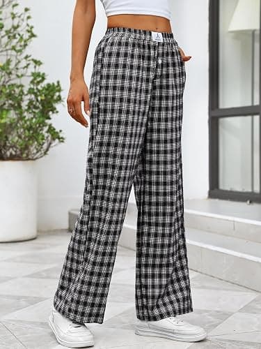 ANRABESS Womens Striped Gingham Pants 2025 Pajama Lounge Boxer Pants Cute Comfy PJ Bottoms with Pockets Y2K Plaid Outfits thumbnail 3