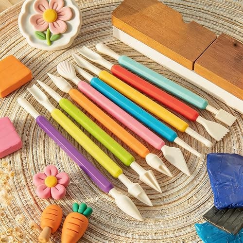 Kleeblatt Dough Tools Set for Kids - 19 Pcs Playdough Kit with 9 Basic Dough Tools, 9 Double-Headed Clay Carving Tools & Cleaning Brush, Safe for Toddlers Ages 2-8, for Clay/Plasticine/Sand thumbnail 2