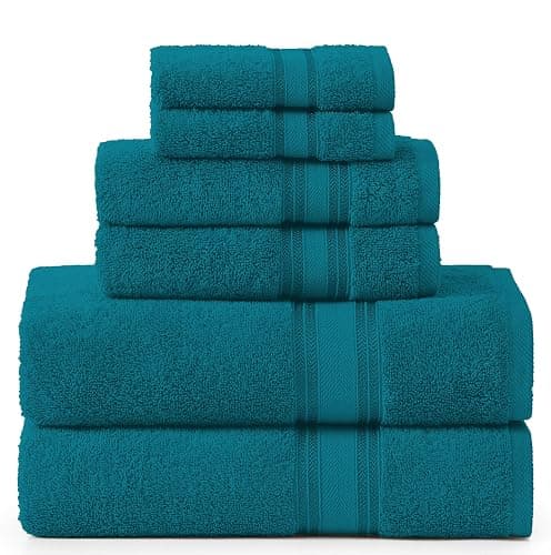 LANE LINEN Luxury 6-Piece Bath Towel Set - 100% Cotton, Quick-Dry, Super Absorbent, Zero Twist - Includes 2 Bath Towels, 2 Hand Towels, 2 Washcloths - Sea Port - Image 1