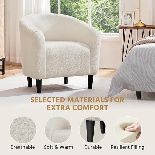 Yaheetech Furry Tub Chair, Fuzzy Accent Armchair Sherpa Fabric Club Chair Boucle Barrel Chair Upholstered for Living Room Dining Room Office Reception Cafe Bar, Ivory, 2pcs thumbnail 5