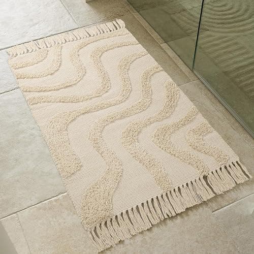 Beautiful Boho Rug with Tassels for Your Bathroom - Soft 2 x 3 ft. Cotton Rug Fits Perfectly Into Your Bath - Washable, Cream Colored Non-Slip Mat Ideal to Enhance Any Modern Home Decor, 24 x 36 inch thumbnail 9