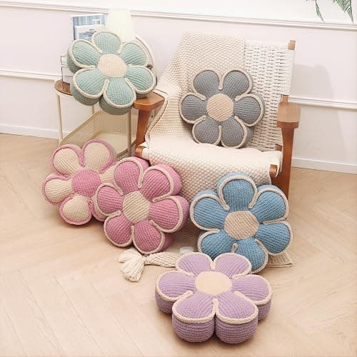 Flower Pillow 16" Sage Green Cute Daisy Decorative Throw Pillows for Bed | Daisy Shaped, Soft and Fluffy, Floor Cushion for Kids Girls, Back Cushion, Cuddling Pillow, for Bedroom Room Decor Aesthetic thumbnail 3