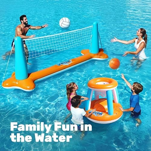 JOYIN Pool Toys Games Set-Inflatable Pool Float Set Volleyball Net & Basketball Hoops, 2 in1 Floating Swimming Game Toy, Volleyball Swimming Pool Game for Kids and Adults, Backyard Beach Summer Toys thumbnail 6