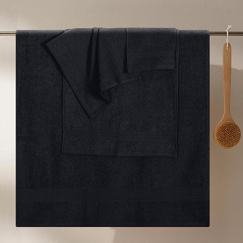 GLAMBURG Ultra Soft 8-Piece Towel Set - 100% Pure Ringspun Cotton, Contains 2 Oversized Bath Towels 27x54, 2 Hand Towels 16x28, 4 Wash Cloths 13x13 - Ideal for Everyday use, Hotel & Spa - Black - 8 Piece Towel Set - Black thumbnail 2