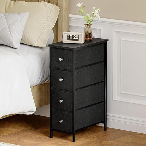 Fixwal Narrow Storage Cabinet, Small Dresser with 4 Drawers, Slim Fabric Dresser Storage for Small Spaces, Black Nightstand Side Table for Bedroom, Bathroom, Laundry, Closet, Dorm - Image 1