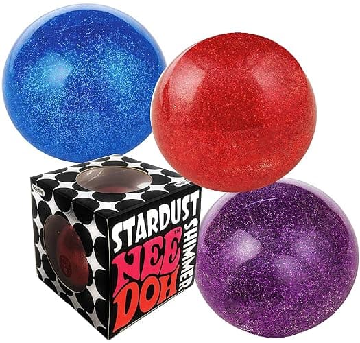 Nee-Doh Schylling Stardust Shimmer Groovy Glob! Squishy, Squeezy, Stretchy Stress Balls Blue, Red & Purple Complete Gift Set Party Bundle - 3 Pack - Image 1