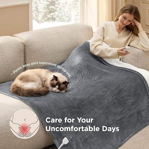 Bedsure Heated Blanket Throw Blanket with Preheat Function - Fast Heating Electric Blanket, Soft Flannel Throw with 6 Time Settings(Up to 10H), 6 Heating Settings, Gifts for Grandma (50"x60", Grey) thumbnail 7