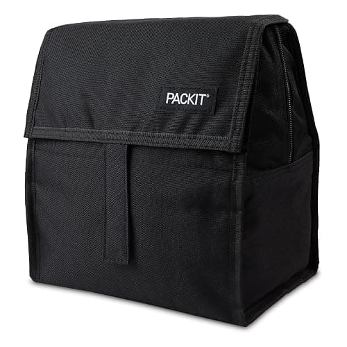 PackIt Freezable Lunch Bag, Black, Built with EcoFreeze Technology, Foldable, Reusable, Zip and Fold Closure with Buckle Handle, Perfect for School and Office Lunches thumbnail 4