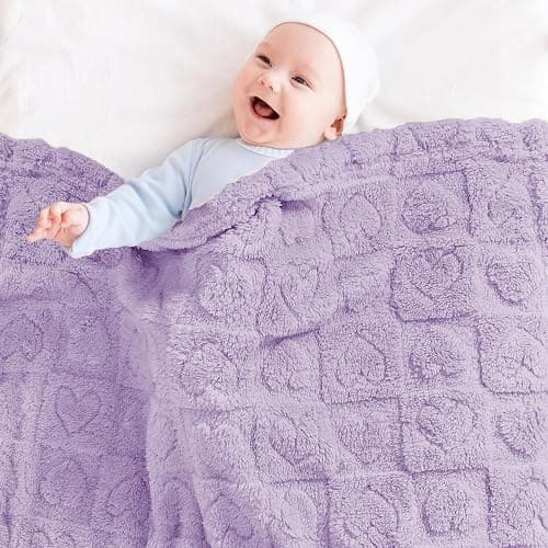 Yurhap Fleece Baby Blanket Heart Checkered Blanket, Ultra Soft Cozy Baby Blankets for Girls Boys, Fluffy Infant Toddler Newborn Receiving Blankets for Crib Stroller 30”×40” (Purple) thumbnail 4