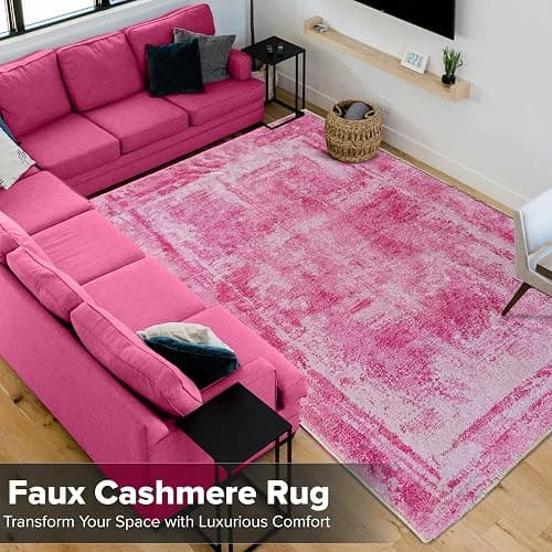 Hudson Comfort 6x8 Area Rug - Faux Cashmere Living Room Rugs - Machine Washable Super Soft 6mm Pile Height Pet-Friendly Carpet with Anti-Slip TPR Backing (Pink) | Super Soft, Machine Washable, Pet-Friendly, Anti-Slip TPR Backing, Rugs, Carpet thumbnail 8