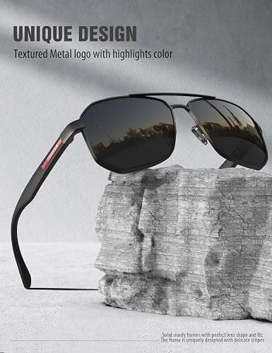 LUENX Aviator Sunglasses for Men Square Polarized Polygon Lens - UV 400 Protection with Accessories 61MM Driving Outdoor thumbnail 5