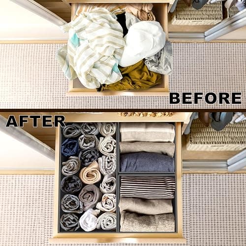 Simple Houseware Underwear Drawer Organizer for Lingerie/Undergarment/Bra/Panty/Sock/Onesie, Set of 6, Dark Gray thumbnail 4