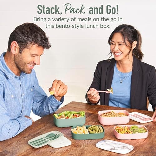 Bentgo Classic - Adult Bento Box, Stackable 3-Compartment Lunch Box with Removable Utensil Set and Sealing Strap, BPA-Free, Food Container Ideal for Meal Prep, Work, and On the Go (Khaki Green) thumbnail 5