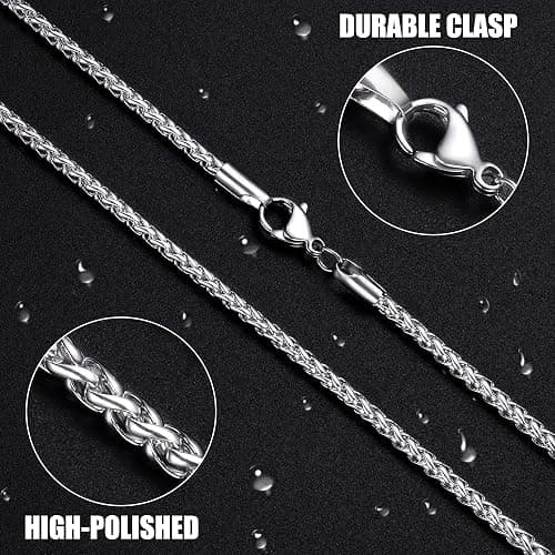Fiusem Wheat Chains for Men and Women, 2/2.5/3/4/5mm Silver Tone Necklace Chain, Stainless Steel Mens Necklace 16-28 Inch - 20 Inches - Silver 2.5MM thumbnail 4