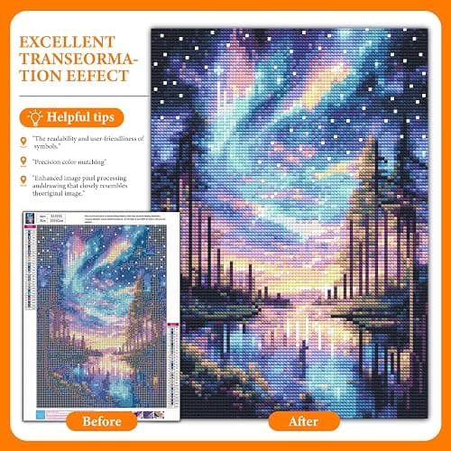 Offito Starry Sky Diamond Art Kits for Adults, 5D Aurora Lake Diamond Painting Kits for Beginners, Fantastic Landscapes DIY Full Drill Dots Gem Art Paint for Home Wall Decor 12 x 16 Inch thumbnail 2