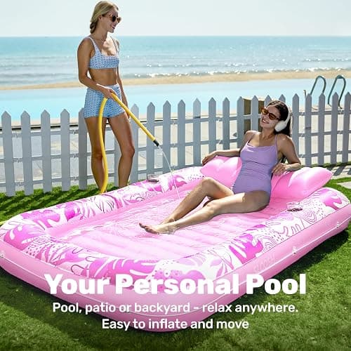 SLOOSH Inflatable Tanning Pool Lounger Float, 85" x 57" Extra Large Pool Floats Adult with Pillow, 4 in 1 Suntan Tub Raft Floatie,Sunbathing Bed Lounge for Water Blow Up Ball Pit, XL-Blushing Pink thumbnail 3