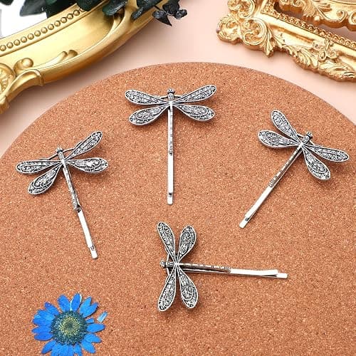 LALAFINA 4Pcs Vintage Dragonfly Hair Clips Dragonfly Bobby Pins Side Clip Wedding Hair Clips Vintage Bobby Pins for Women Wedding, Ancient Silver thumbnail 9