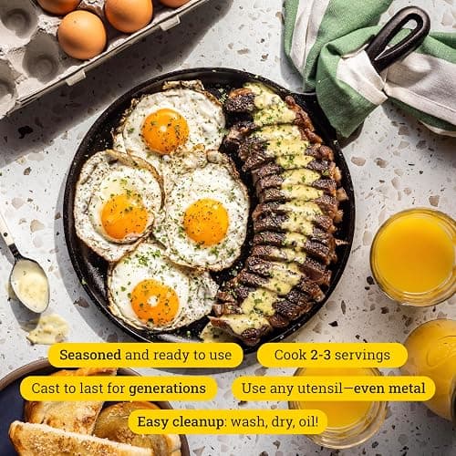 Lodge L9OG3 Cast Iron Round Griddle, Pre-Seasoned, 10.5-inch - Made in USA, Compatible with Stovetop, Oven, Grill & Campfire thumbnail 4