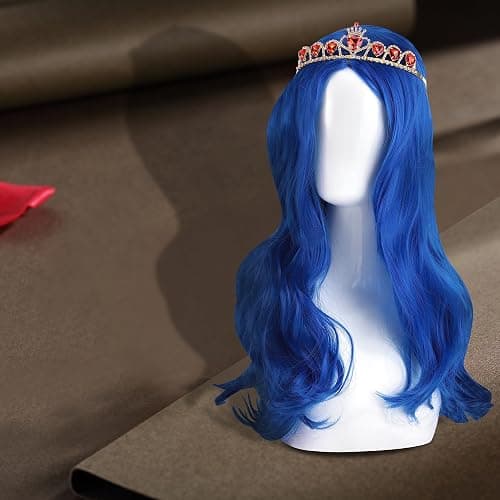 KDLCY Evie Descendants Costumes Wigs Cosplay Wig with Crown for Halloween Costumes and Party (Long Blue) thumbnail 5