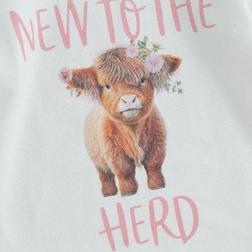 Geogenry Newborn Baby Boy Girl Clothes Highland Cow Print Romper Bodysuit + Pants with Hat 3Pcs Western Coming Home Outfits thumbnail 5