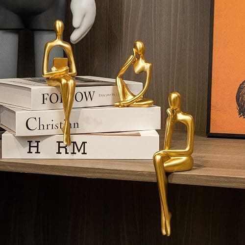 Prettidecor Gold Home Decor Thinker Statue Accents, Set of 3 Thinker Sculptures Office Decor Modern Abstract Resin Decoration on Shelf Table Desk for Living Room Office Bedroom (Large Gold) thumbnail 4
