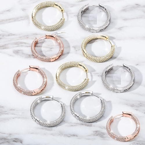 TOPGRILLZ Iced Out Hoop Earrings Cubic Zirconia Huggie Cartilage Cuff Hypoallergenic 14K Gold Plated Luxury Fashion Round Circle Earrings For Men Women thumbnail 7