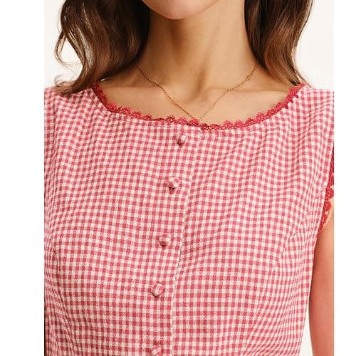 Ainangua Women Plaid Button Tank Top Summer Y2K Lace Trim Sleeveless Checkered Vest Casual Elegant Suit Blazer Wasitcoat thumbnail 5