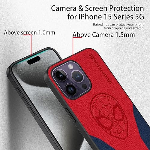 IRON SPIDER Case for iPhone 15 with Superhero Character Compatible iPhone 15 Leather Case RED+Blue (Spider) thumbnail 8