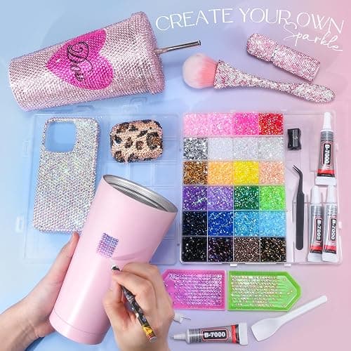 LOTWOW 35000 Pcs Resin Jelly Rhinestones Kit, Multicolor 3mm Flatback Rhinestones with 4 Pcs B7000 Jewelry Glue & Tools, All-in-One Bedazzling Kit for DIY Arts & Crafts Gifts thumbnail 2