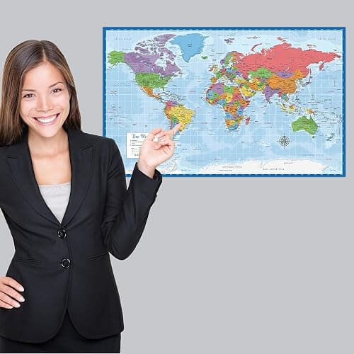 Laminated World Map & US Map Poster Set - 18" x 29" - Wall Chart Maps of the World & United States - Made in the USA - (LAMINATED, 18" x 29") thumbnail 2