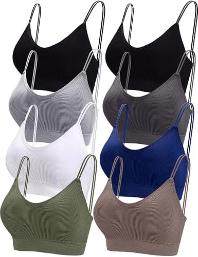 BQTQ 8 Pcs Women's Padded Bralettes V Neck Cami Bralette Seamless Sleep Bra | Mini Camisole Bras with Elastic Straps Removable Padded Bra, V-neck Tube Top Bra Basic Everyday Sleeping Bra Multipack - Image 1