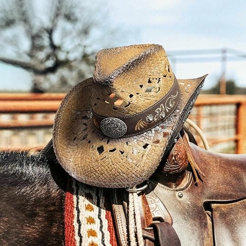 FLUFFY SENSE. Cowboy Hats for Women and Men Straw Western Hat Embroidered Cowboy Hat for Cowboys and Cowgirls thumbnail 8